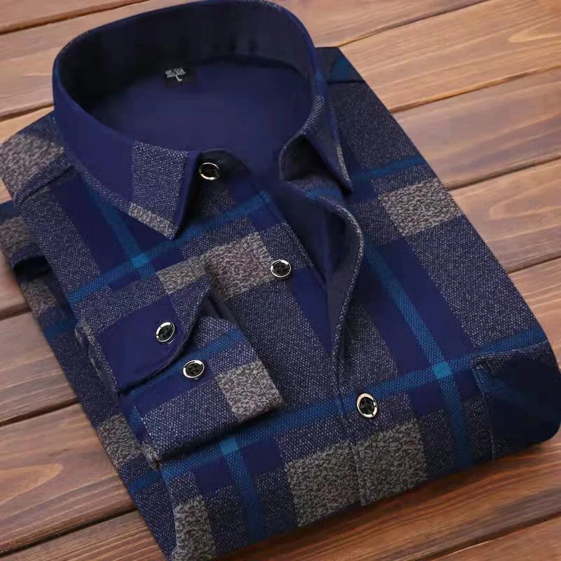 Men's Warm Shirt Velvet Thick Shirt Plaid Jacket