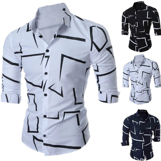 Herren-Freizeithemd aus Polyesterfaser mit Umlegekragen und voller Ärmellänge 