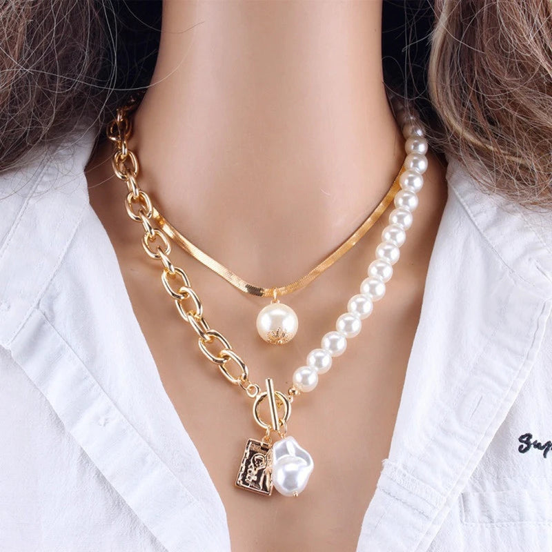 Nuova collana di perle con catena a serpente in rame 