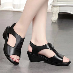 Women's Wedge Heel Sandals with Front Zipper