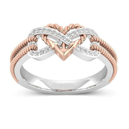 Kreative Rose Gold Zwei-ton Kreuz Herz Ring für Frauen Verlobung Party Hochzeit Weibliche Ringe Schmuck Hand Zubehör