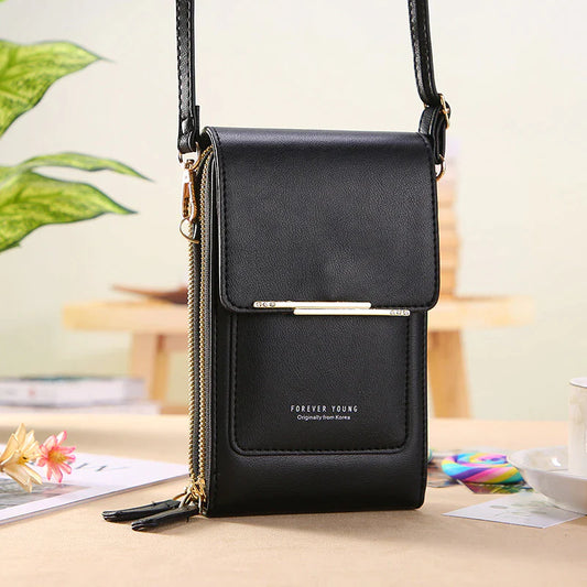 Phone Touch Screen PU Leather Wallet Cases Handbags Purse for Girls Female Mini Card Holders Small Vertical Crossbody Bags