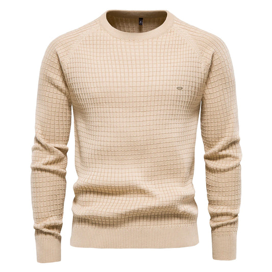 Men's Pure Cotton Solid Color Plaid Pullover Sweater