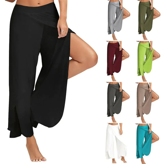 Loose Elastic Solid Two-piece Outfits Wide-leg Pants