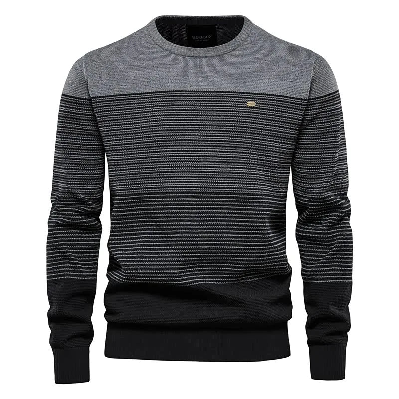 Men's Retro Top Long-sleeved Trendy Slim Round Neck Striped Sweater