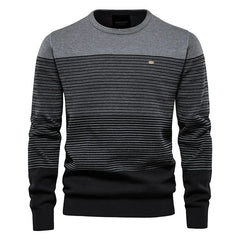 Men's Retro Top Long-sleeved Trendy Slim Round Neck Striped Sweater