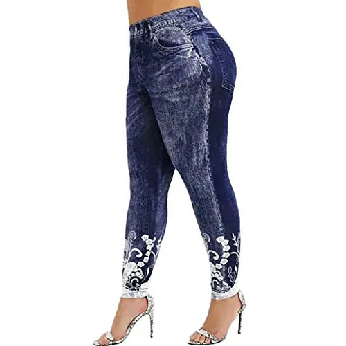 BEIBEIA Plus Size Jeans Lace High Waisted Yoga Fitness Leggings Running Gym Stretch Sports Pants Trousers