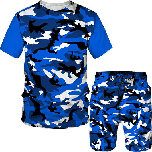 Camouflage Strand Set Männer Neue Sommer T-shirt Shorts Zwei Stücke Set 3D Gedruckt Trainingsanzug männer Übergroße Kleidung Vintage Streetwear 