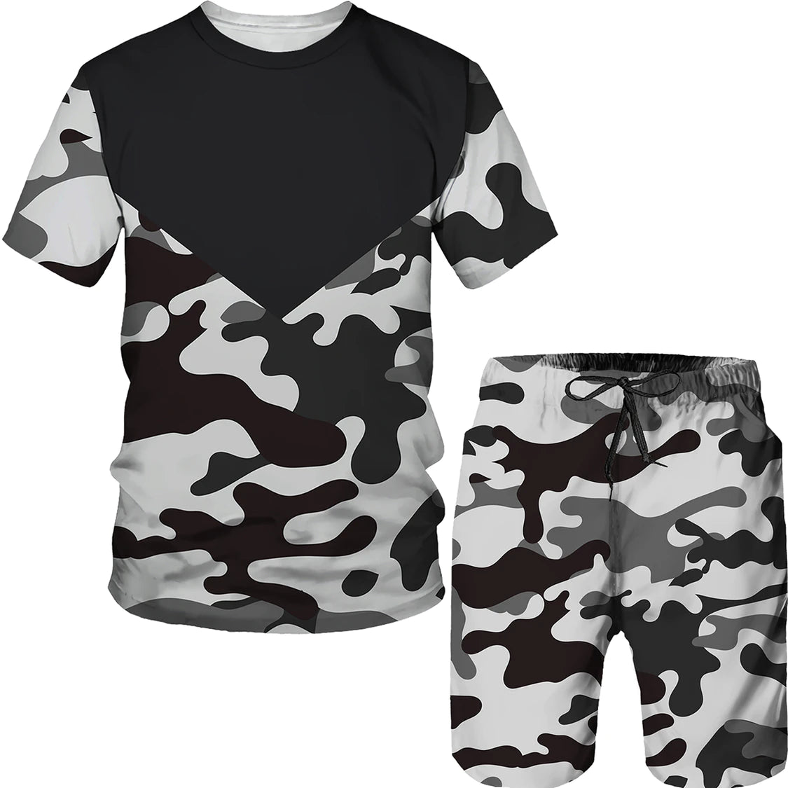Camouflage Beach Set Men New Summer Tshirt Shorts Two Pieces Set 3D Printed Tracksuit Men's Oversized Clothes Vintage Streetwear