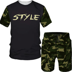 Camouflage Beach Set Men New Summer Tshirt Shorts Two Pieces Set 3D Printed Tracksuit Men's Oversized Clothes Vintage Streetwear
