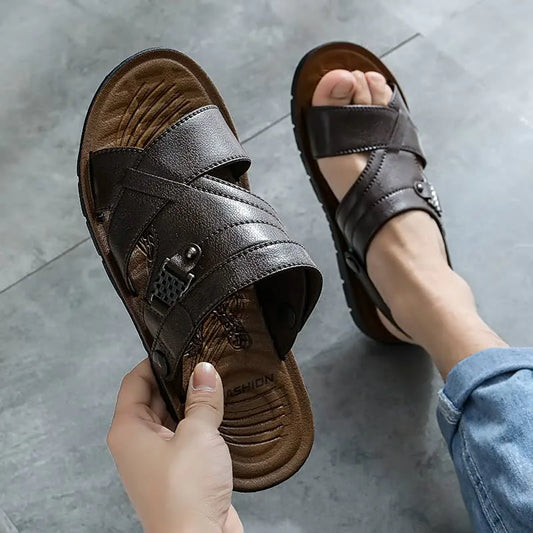 Young Men Flat Two Wear Hollow Casual Open Toe Summer Beach Anti-slip All-fitting Sandals