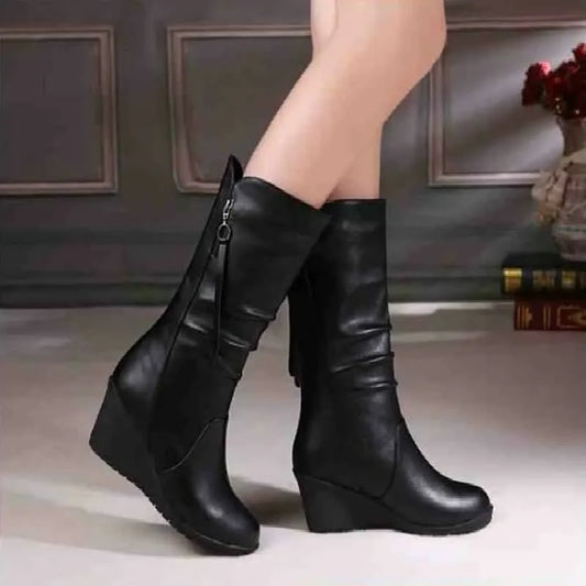 Women's Wedge Platform Mid Calf Plain Comfortable Casual Versatile Boots