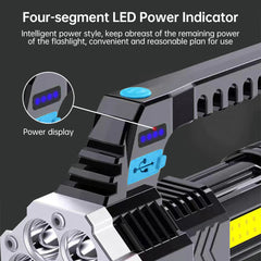 Torcia LED ad alta potenza Potente torcia ricaricabile USB Lampada da esterno portatile portatile Batteria incorporata COB 7 Torce LED