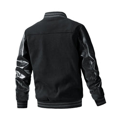 Wool Sleeve Insert PU Leather Baseball Jacket American Casual Men's Embroidered Splice Men's Wear