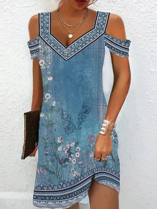 Summer Vintage Ethnic Style Printed Casual V-neck Dress