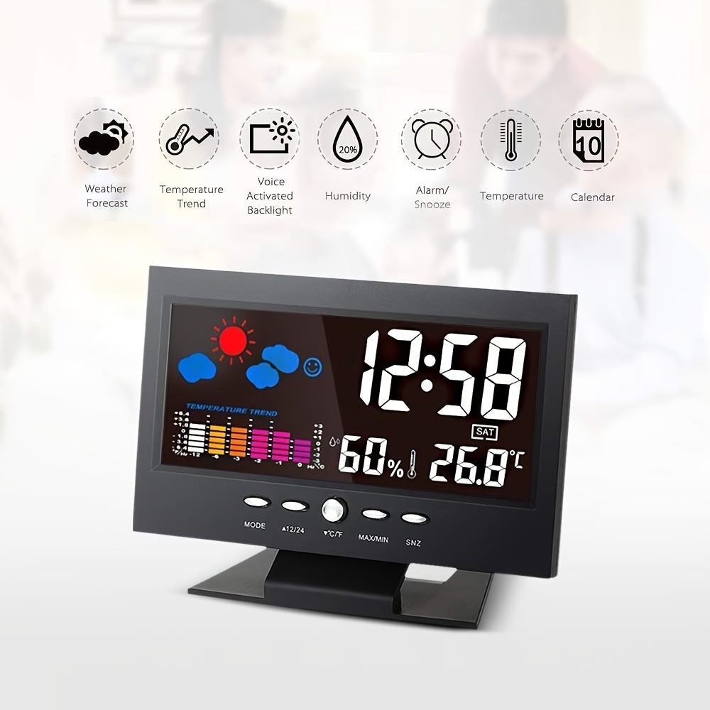 Weather Station Weather Clock Color Screen Displays Temperature and Humidity Home Sound-Controlled Electronic Alarm C
