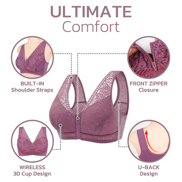 Plus Size Front Closure Bra with Wire Free Support