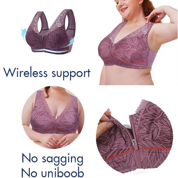 Plus Size Front Closure Bra with Wire Free Support