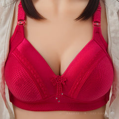 Adjustable Red Wire-Free Push-Up Bra for Plus Size Women