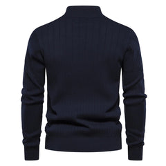 Stand-up men's sweater half-zip solid color knit quality