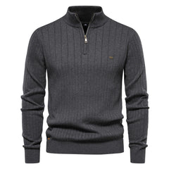 Stand-up men's sweater half-zip solid color knit quality