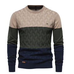 Men's Cotton Long-sleeved Round Neck Knitted Pullover Sweater