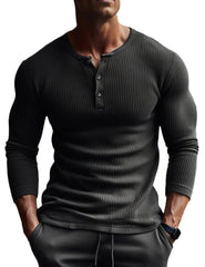 Men's long-sleeved top fitness high elastic base shirt men's clothing button V-neck solid color plus size casual T-shirt