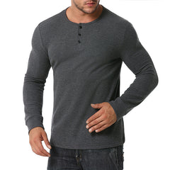 Men's long-sleeved top fitness high elastic base shirt men's clothing button V-neck solid color plus size casual T-shirt