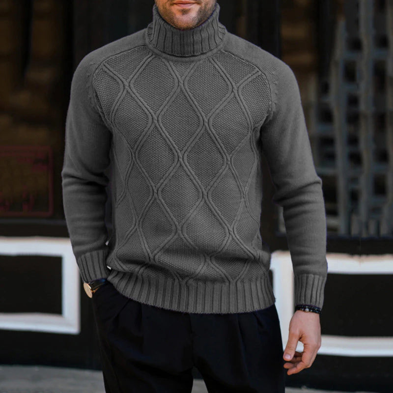 Men's High Neck Sweater Solid Color Slim Fit Knitted Pullover Sweater