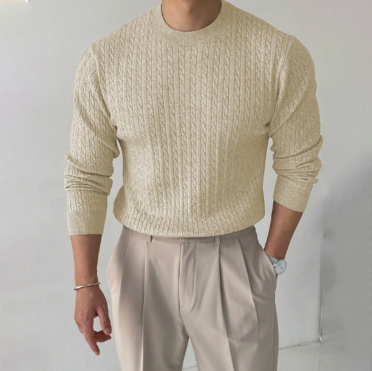 High-Quality Slim Fit Jacquard Long-Sleeve Knit Sweater British Style Versatile Casual Sweater