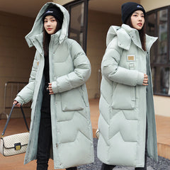 Women's Removable Cap Hooded Knee-length Down Cotton Jacket