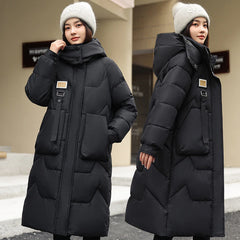 Women's Removable Cap Hooded Knee-length Down Cotton Jacket