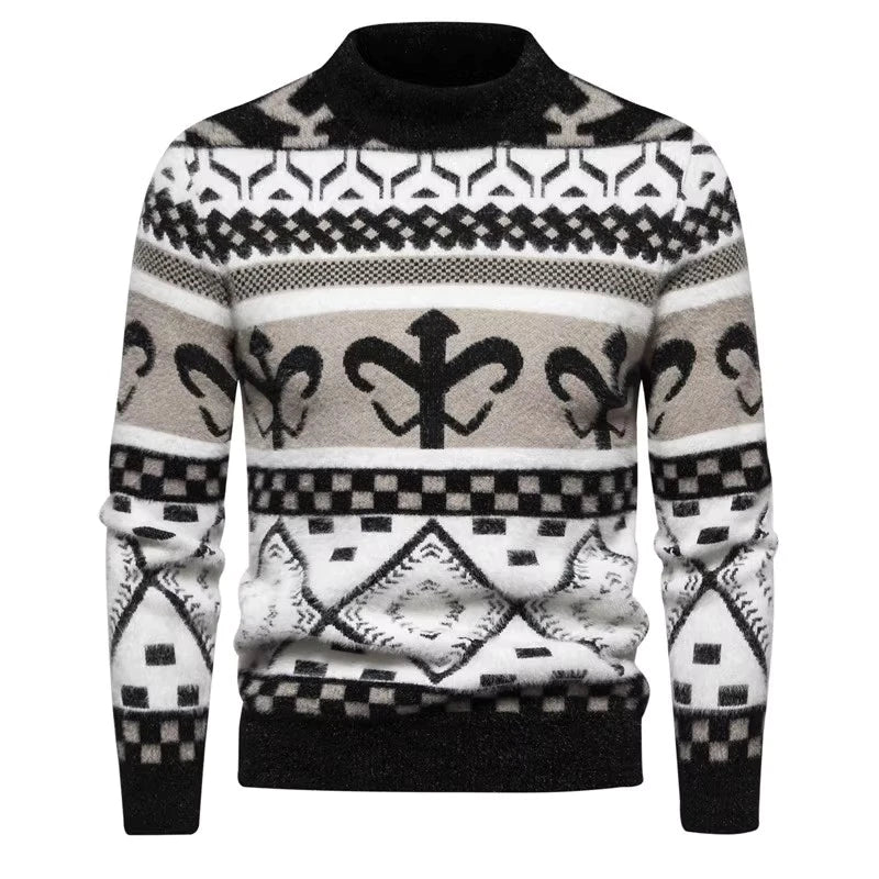 Men's Trendy Jacquard Round Neck Pullover Sweater