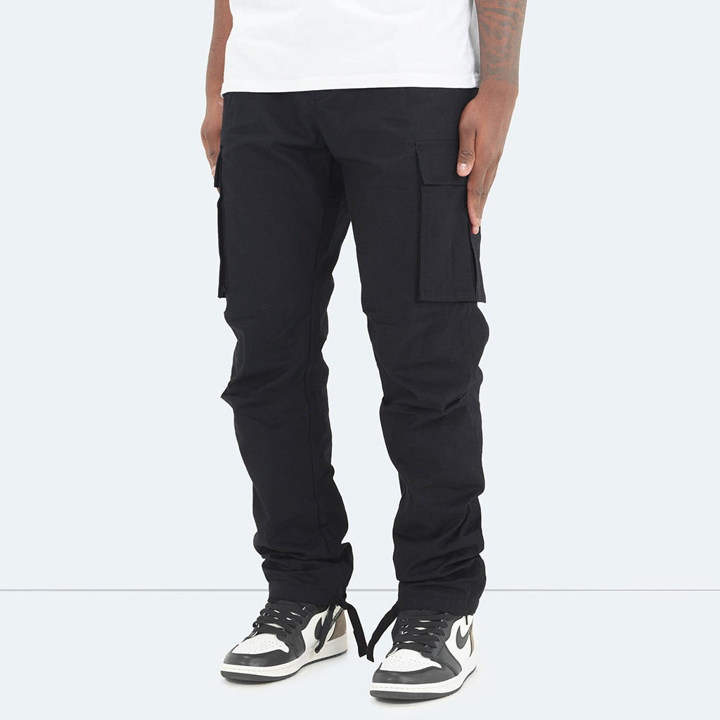 Men's Casual Cargo Pants with Elastic Waist and Flap Functional Side Pockets