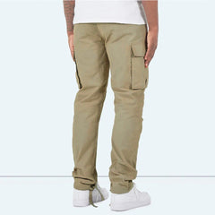 Men's Casual Cargo Pants with Elastic Waist and Flap Functional Side Pockets