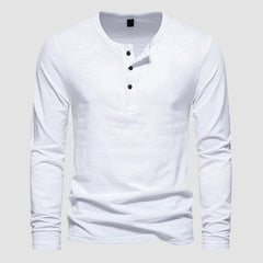 Men's three-button long-sleeved T-shirt casual solid color bottoming shirt