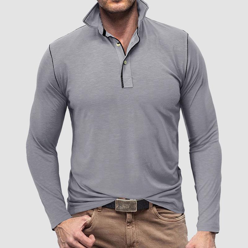 Men's Polyester Fiber Solid Color Long Sleeve Collage/Joining Winter Polo Shirt