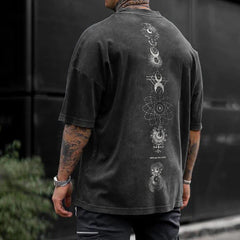 Men's Sun And Moon Print Oversized Casual Short Sleeve T-Shirt