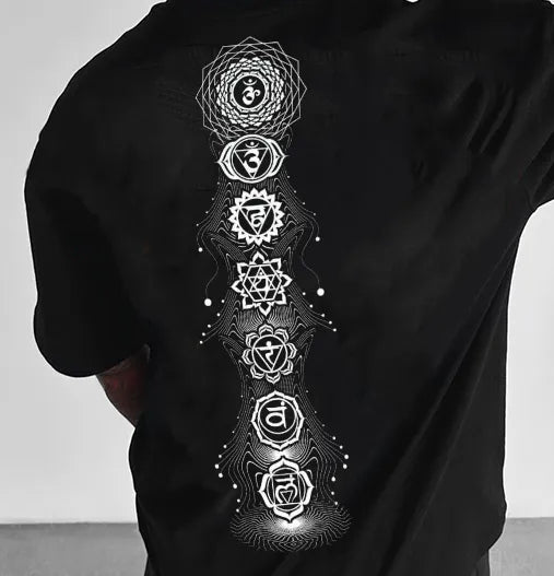 M.O.I Yoga Chakra Design Round Neck T-shirt