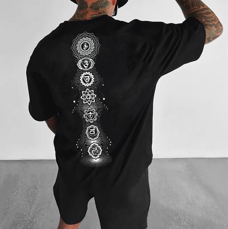 M.O.I Yoga Chakra Design Round Neck T-shirt